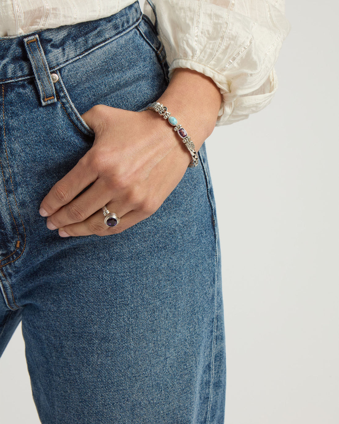 Love City Link Bracelet - Larimar/White Topaz