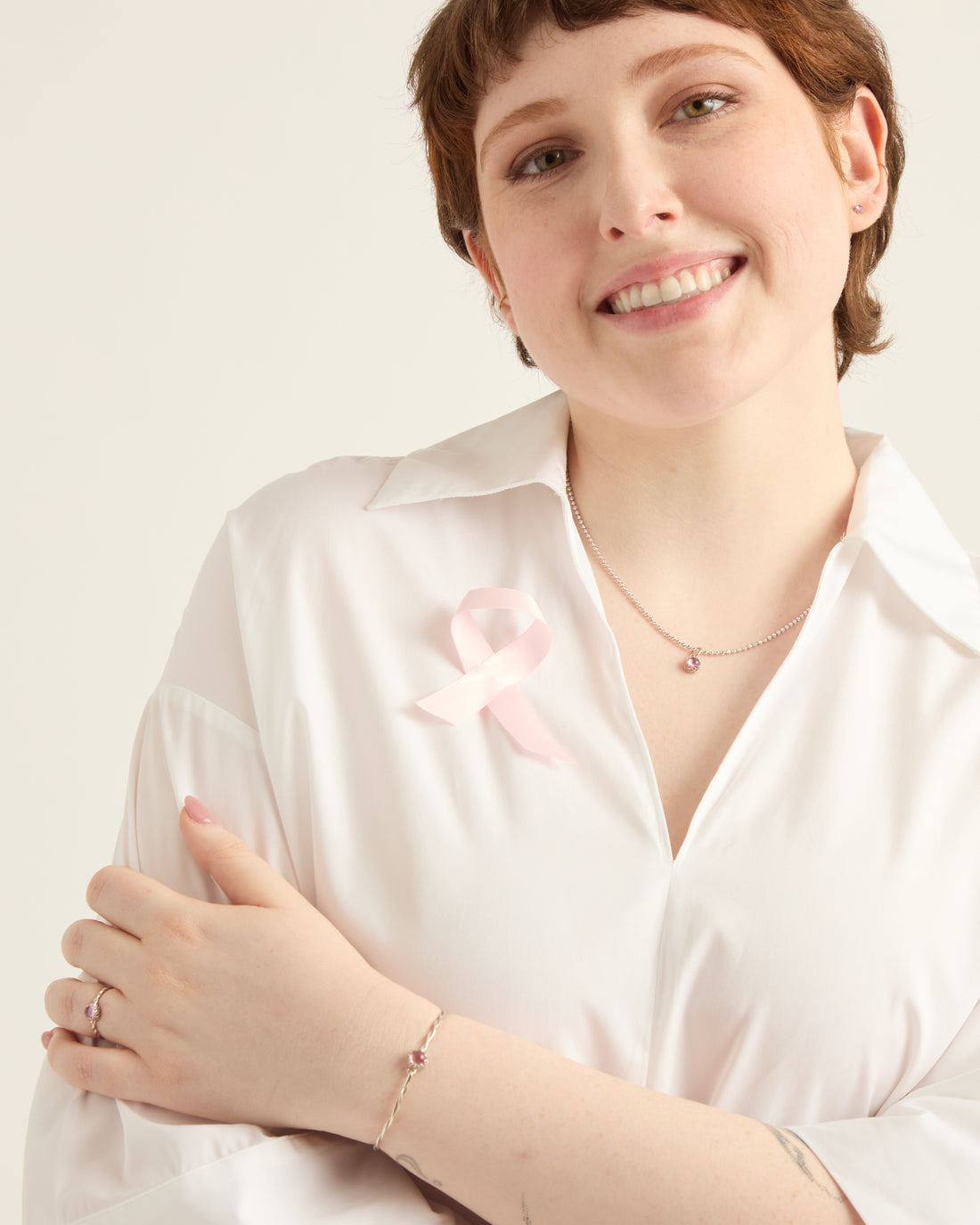 Pink Ribbon Stone Pendant - Pink Zircon