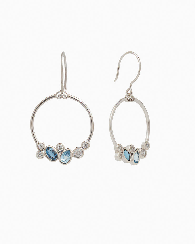 Stone Cluster Drop Earrings - London Blue Topaz/Hampton Blue Topaz/White Zircon