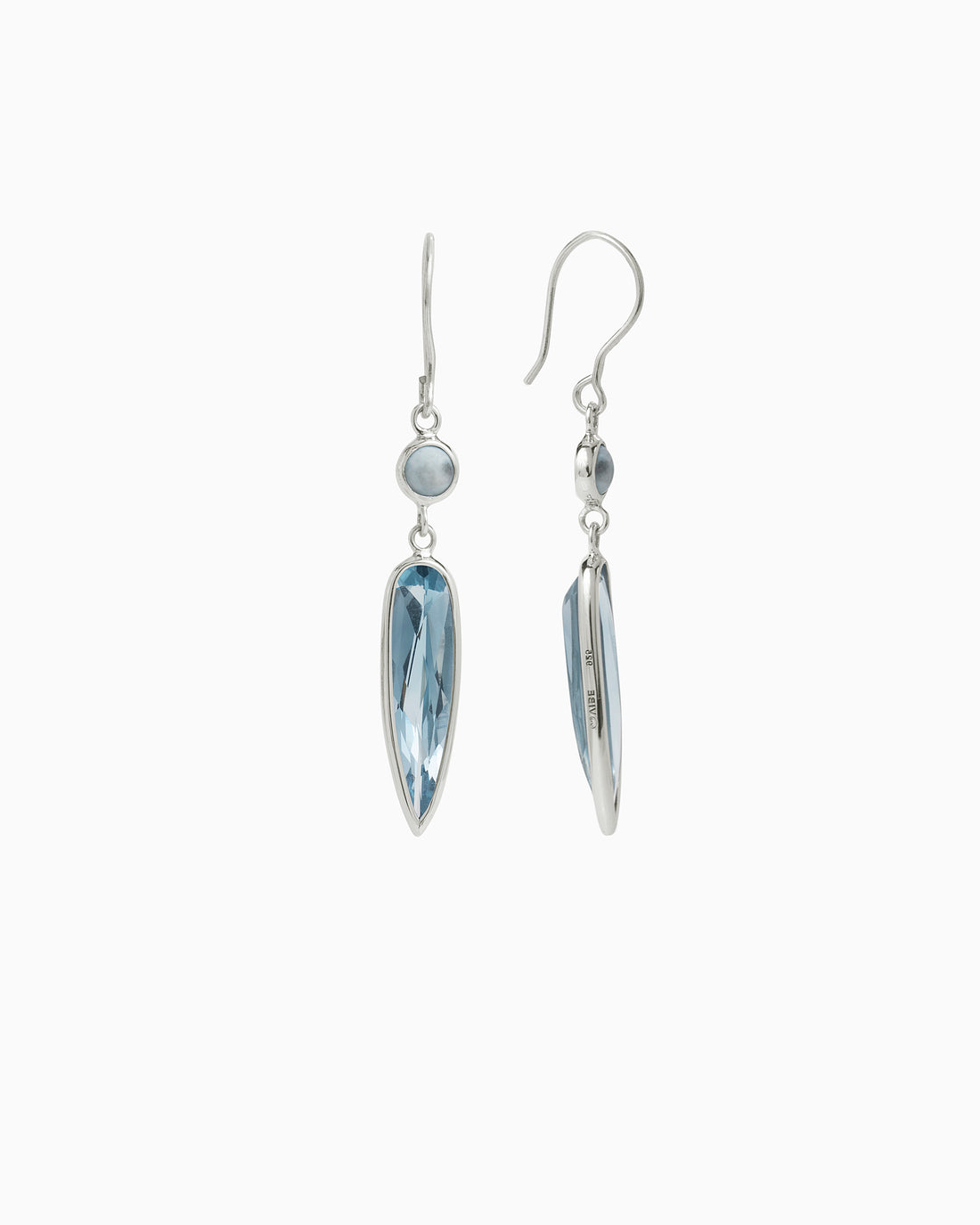 Ellipse Stone Drop Earrings - Larimar/Sky Blue Topaz