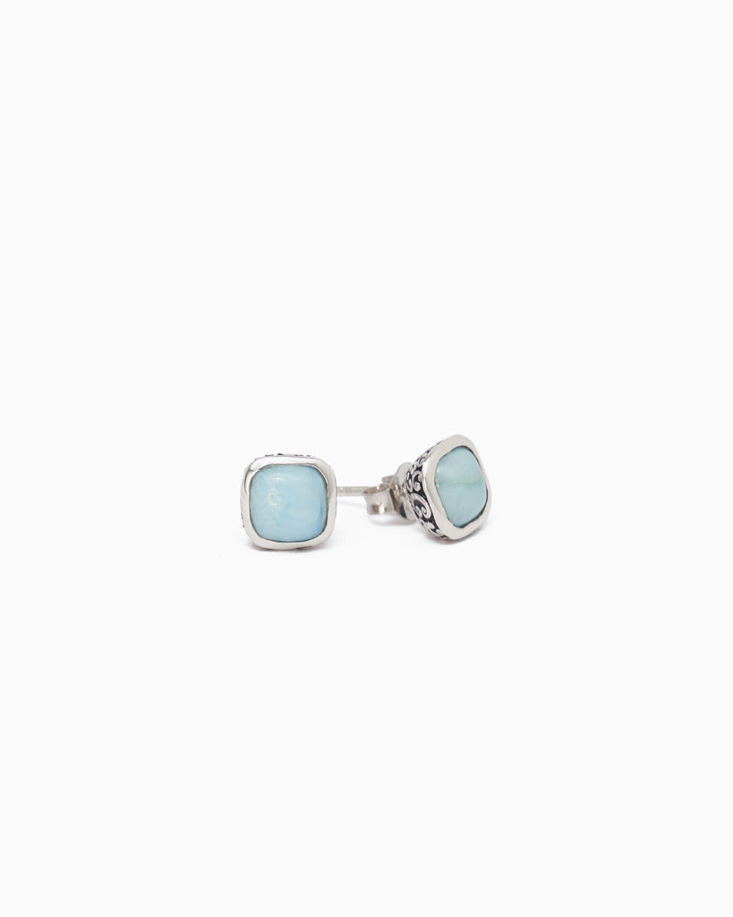 Square Stone Studs with Petroglyph Texture - Larimar