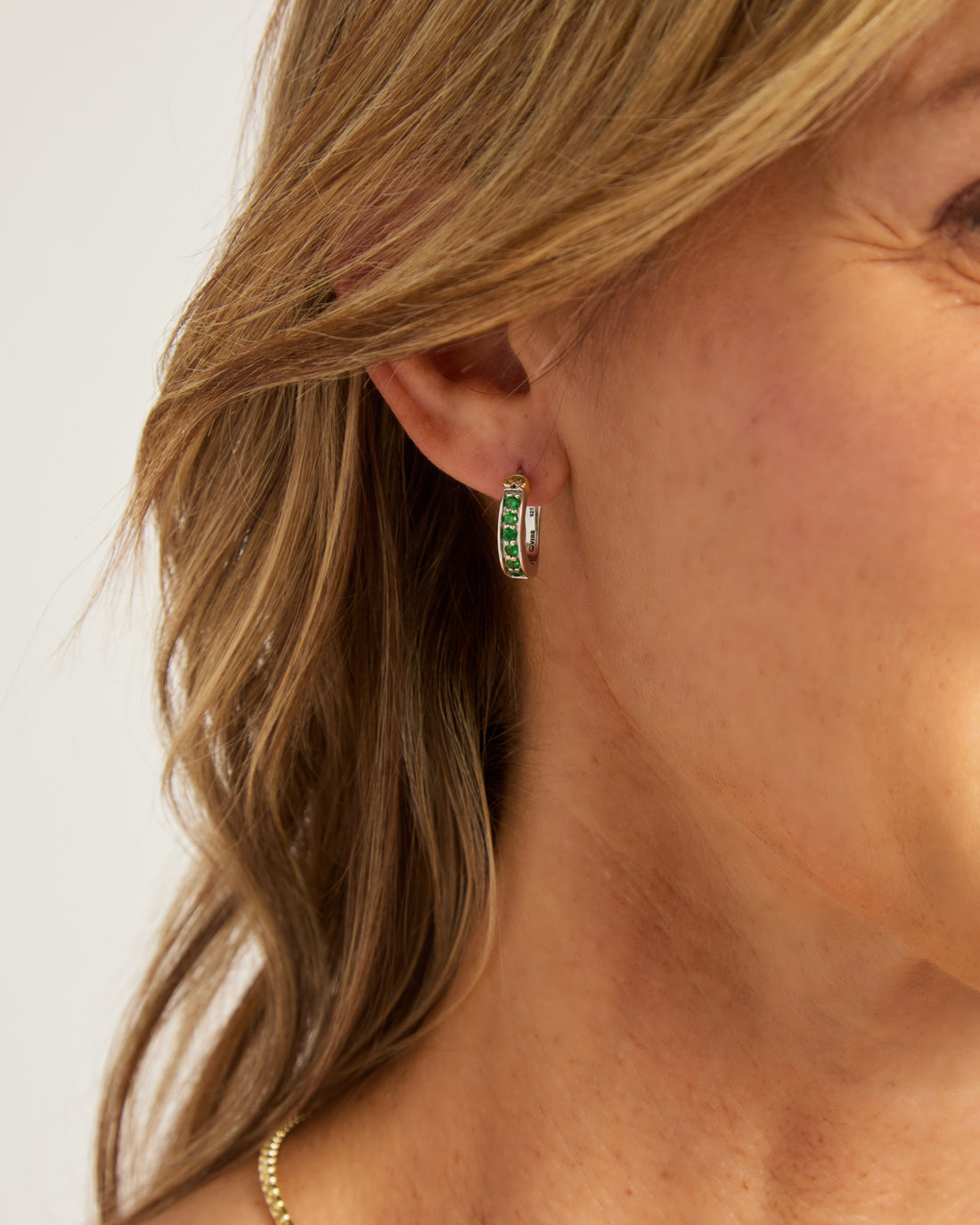 Stone Embellished Hoops - Green Zircon