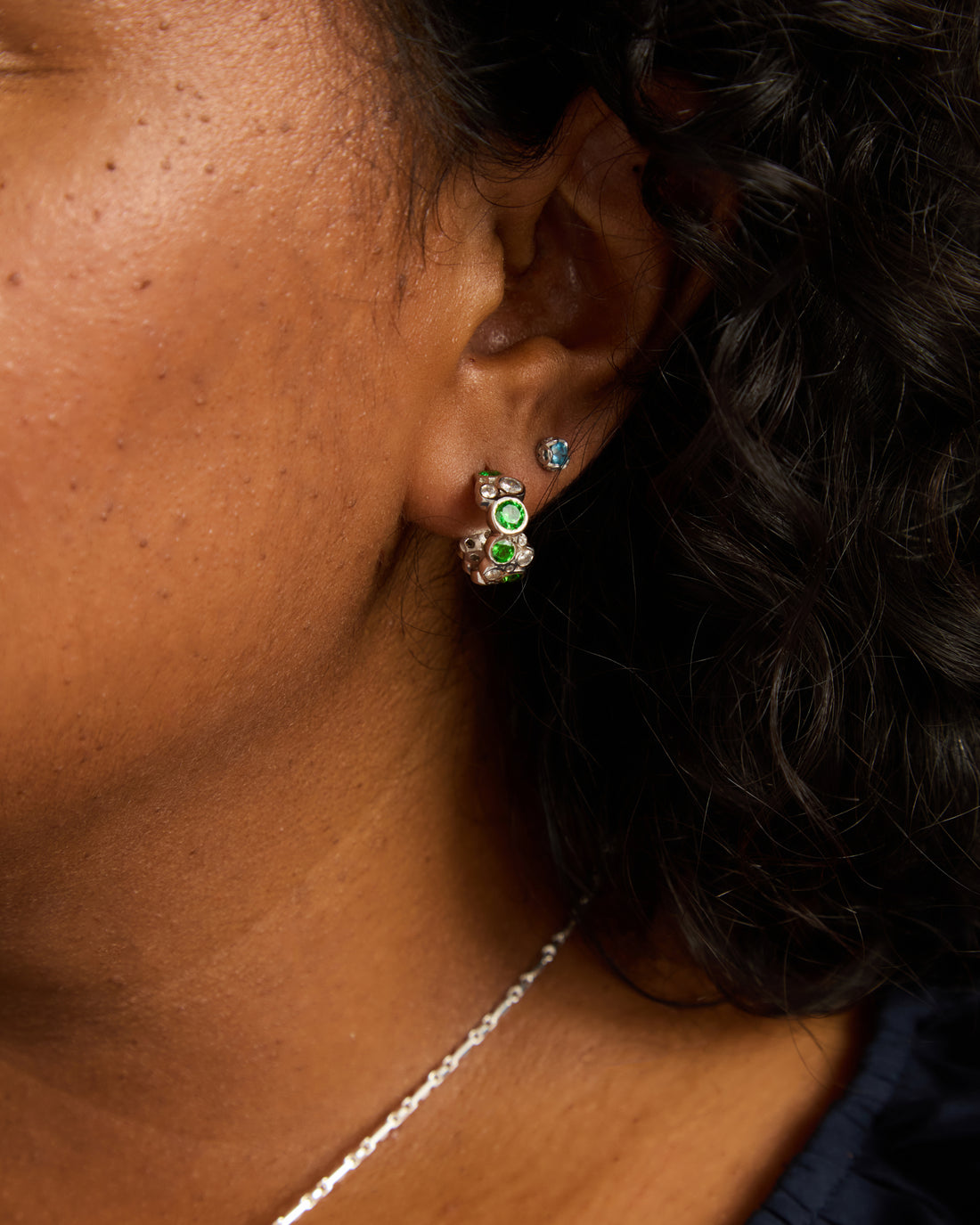 Bubble Stone Hoops - Green Zircon/Zircon