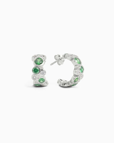 Bubble Stone Hoops - Green Zircon/Zircon