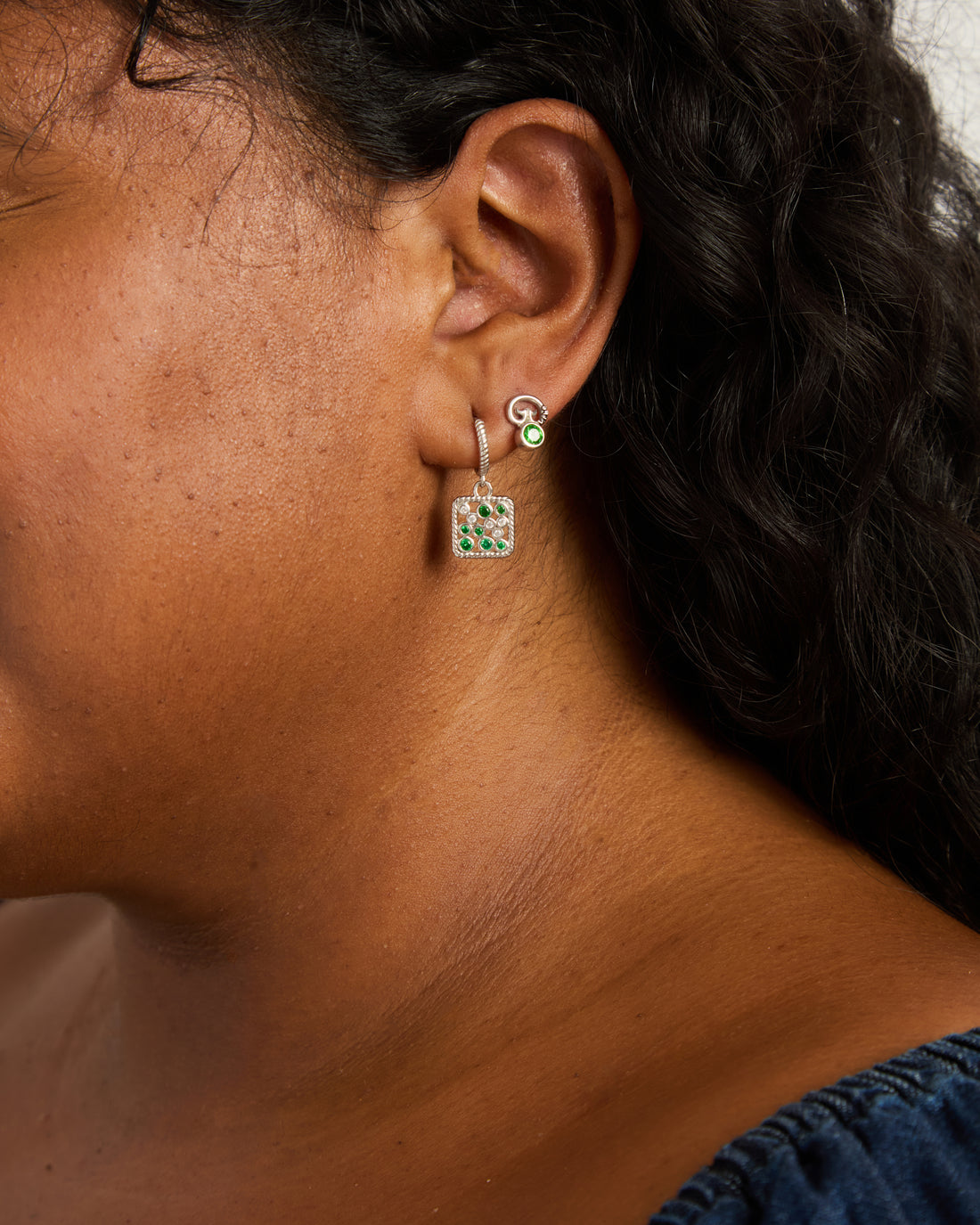 Twisted Ocean Bubbles Drop Earrings - Green Zircon/White Zircon