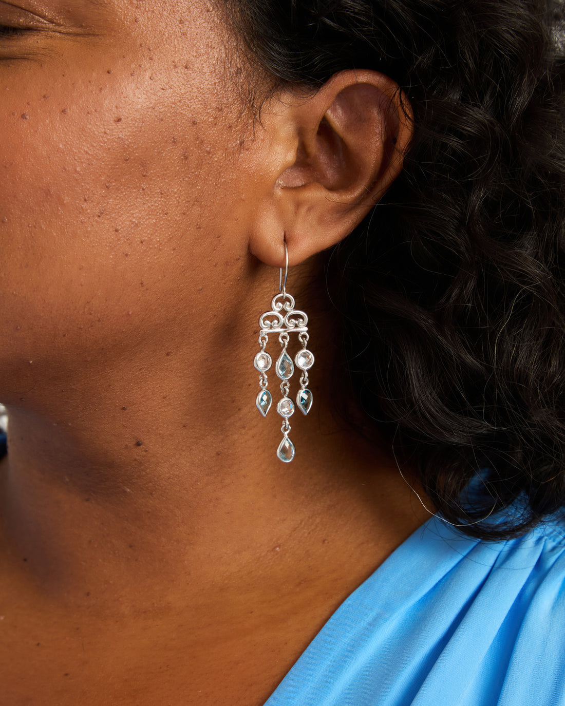 Petroglyph Chandelier Drop Earrings - White Zircon/London Blue Topaz/Hampton Blue Topaz