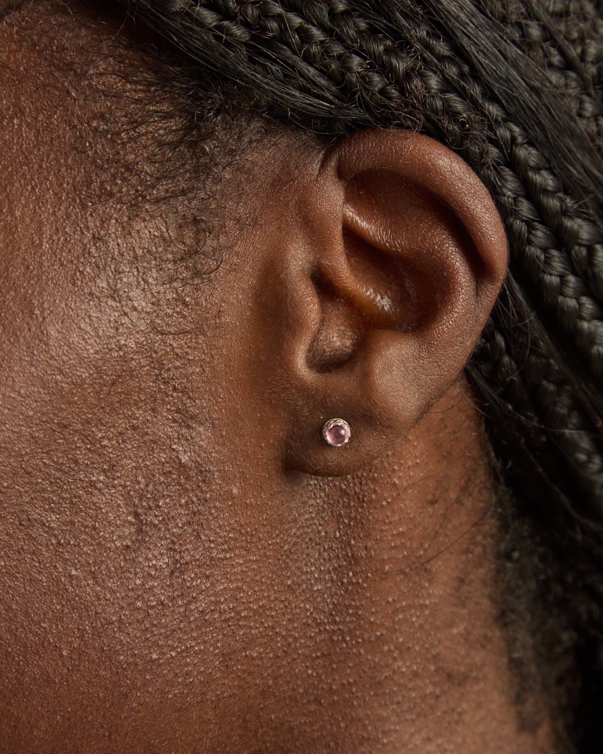 Pink Ribbon Stud Earrings - Pink Zircon