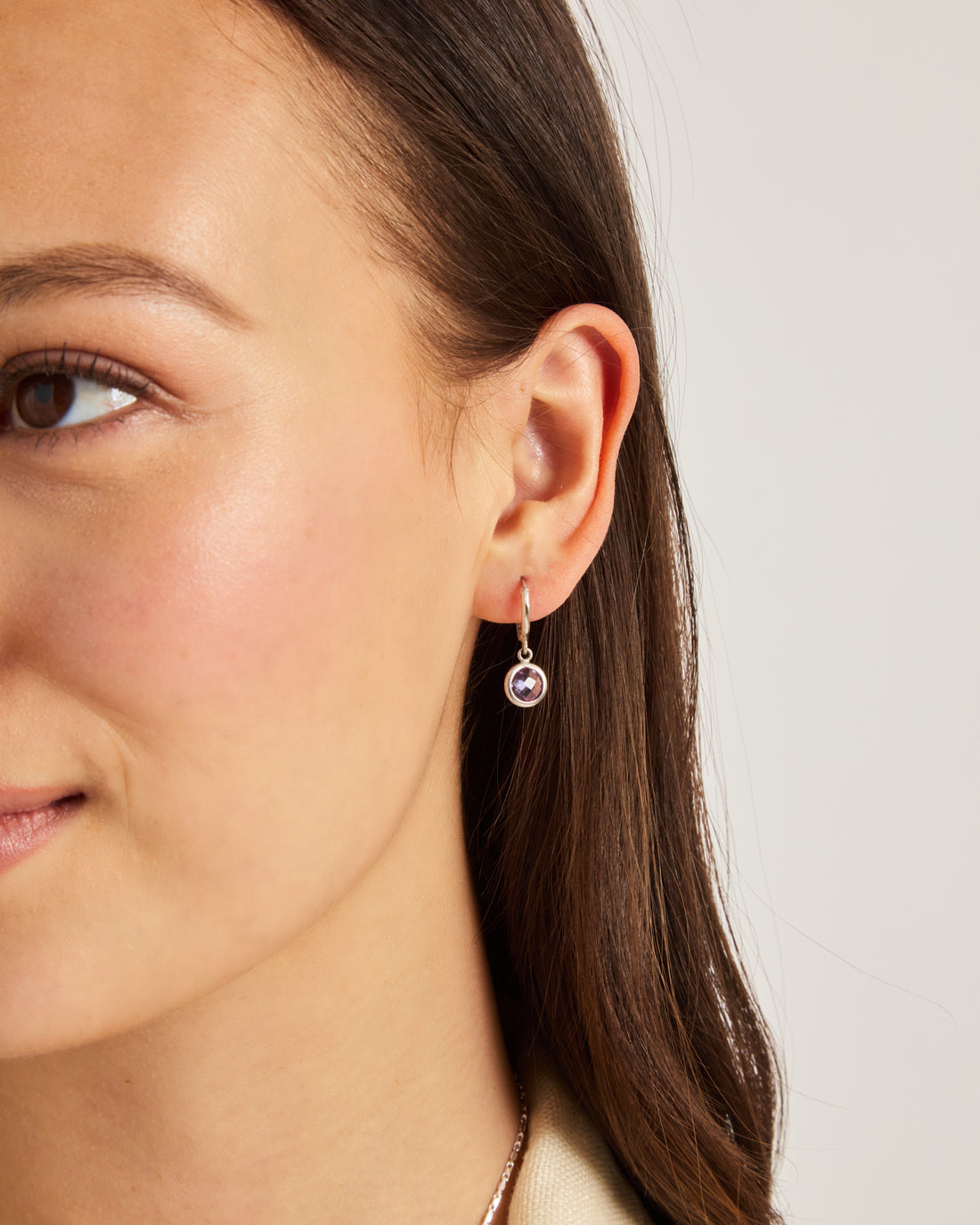 Circle Stone Huggie - Amethyst