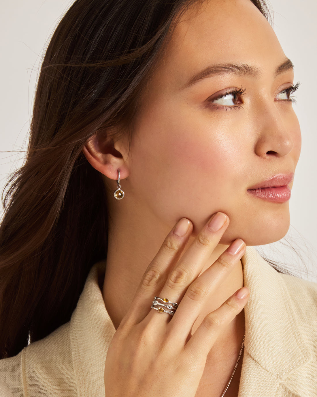 Circle Stone Huggie - Citrine