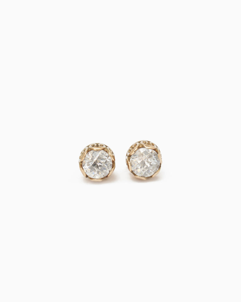 14K Gold Princess Petroglyph Stone Studs - White Zircon