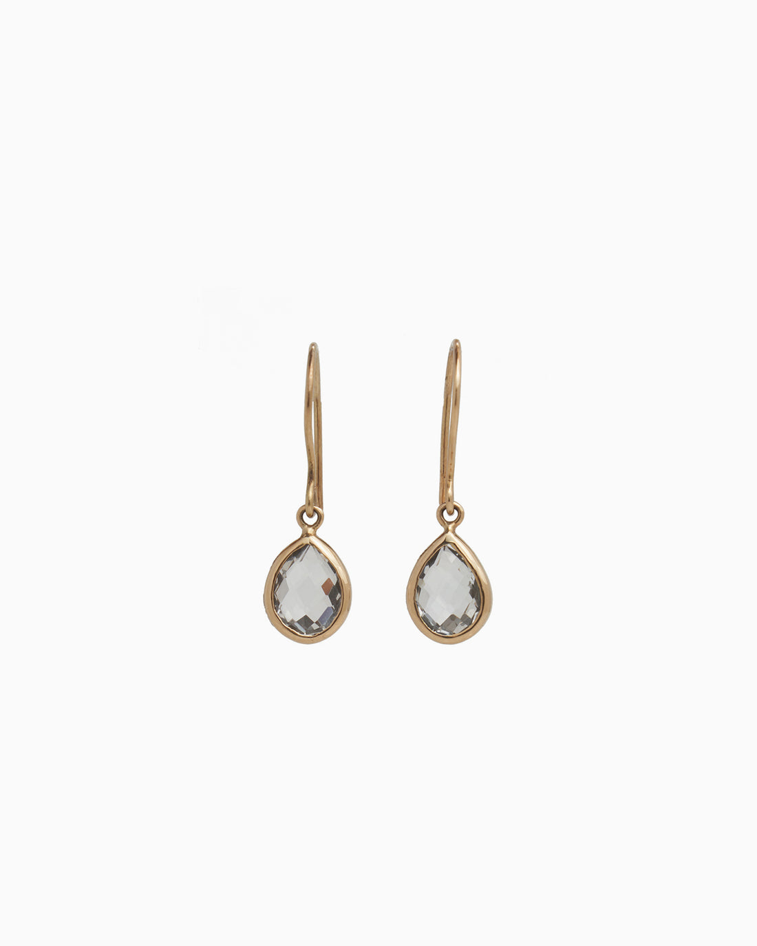 14K Gold Dewdrop Stone Earrings - White Topaz