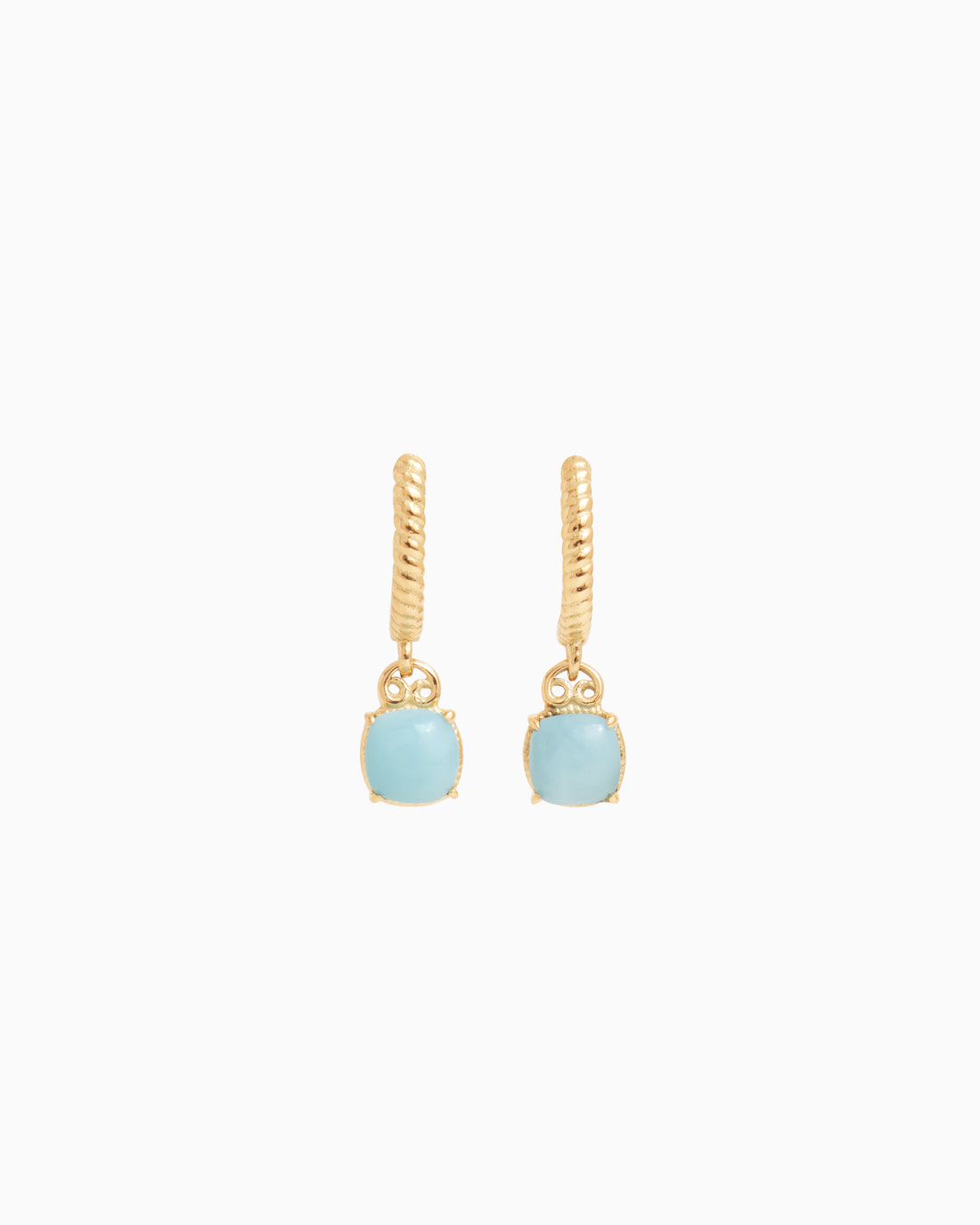 14K Gold Gemstone Drop Huggie -  Larimar