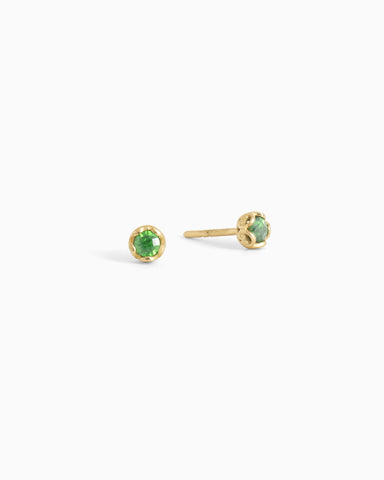 14K Gold Mini Princess Petroglyph Studs - Green Zircon