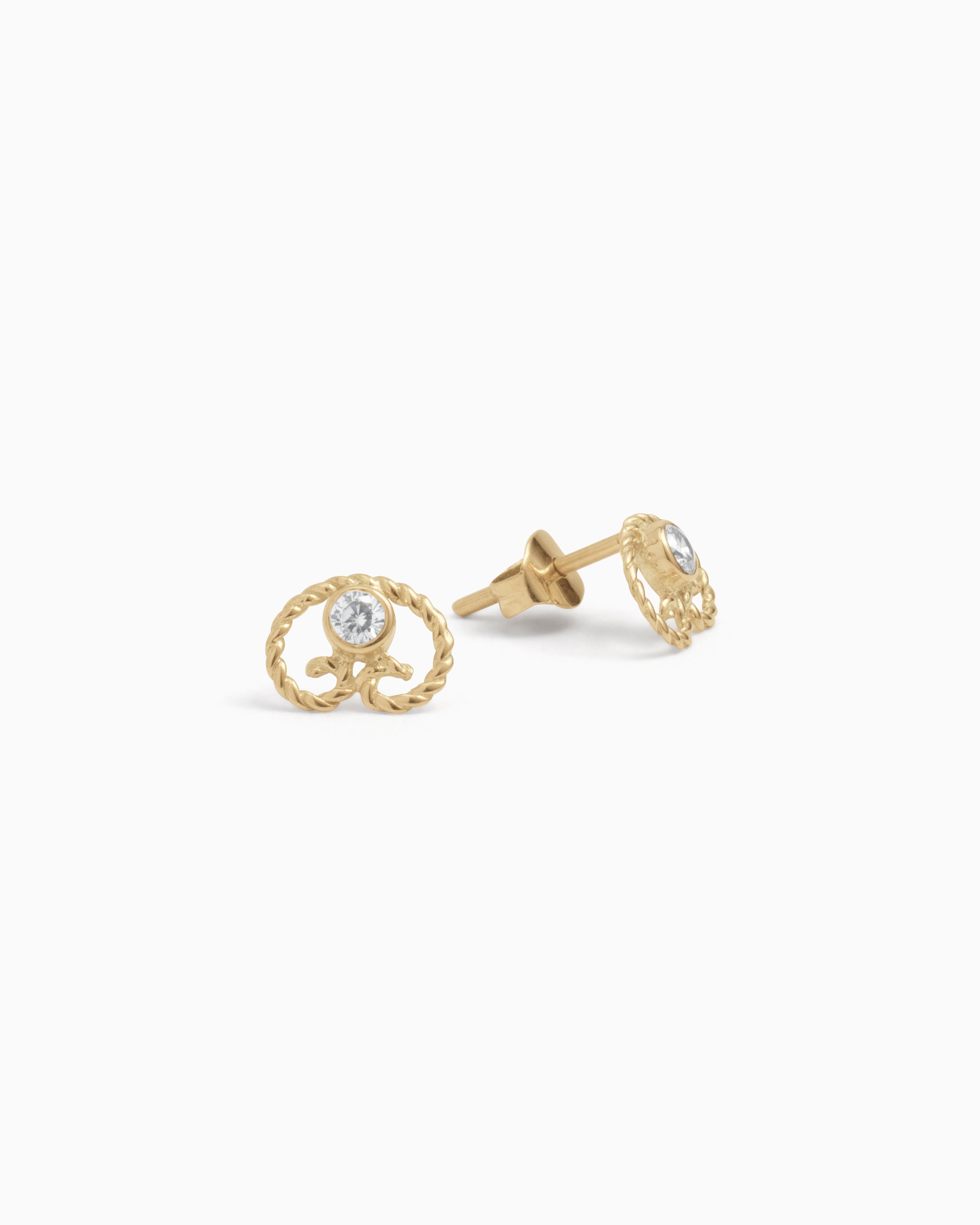 Twisted Petroglyph Studs with Stone - White Zircon
