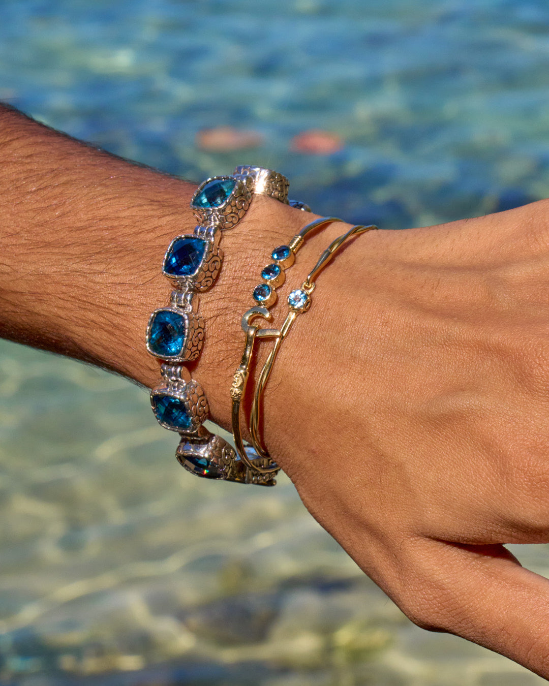 14K Gold Twisted Princess Hook Bracelet with Stone - Hampton Blue Topaz