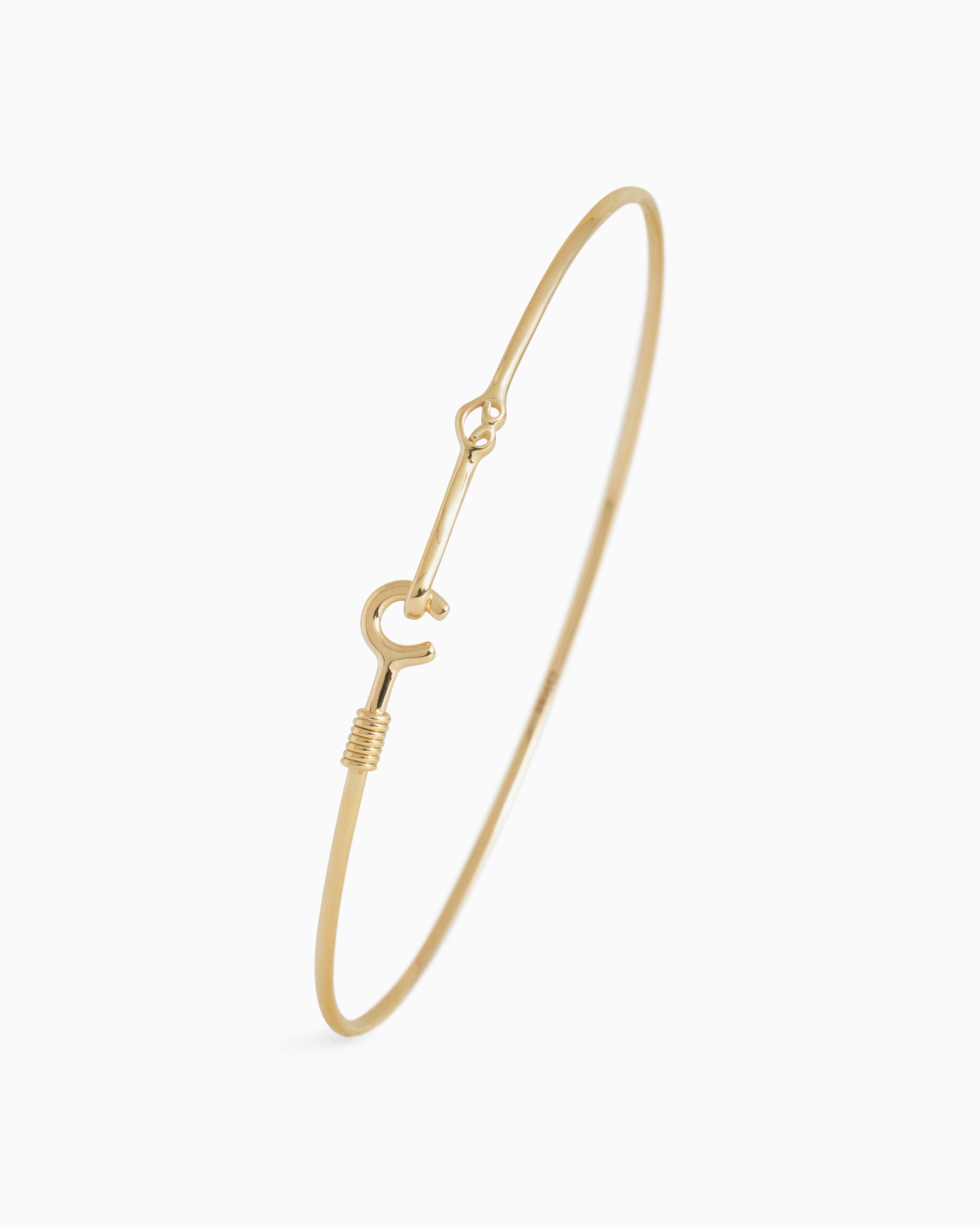 14K Gold Dainty Hook Bracelet with Open Petroglyph, 1.3mm