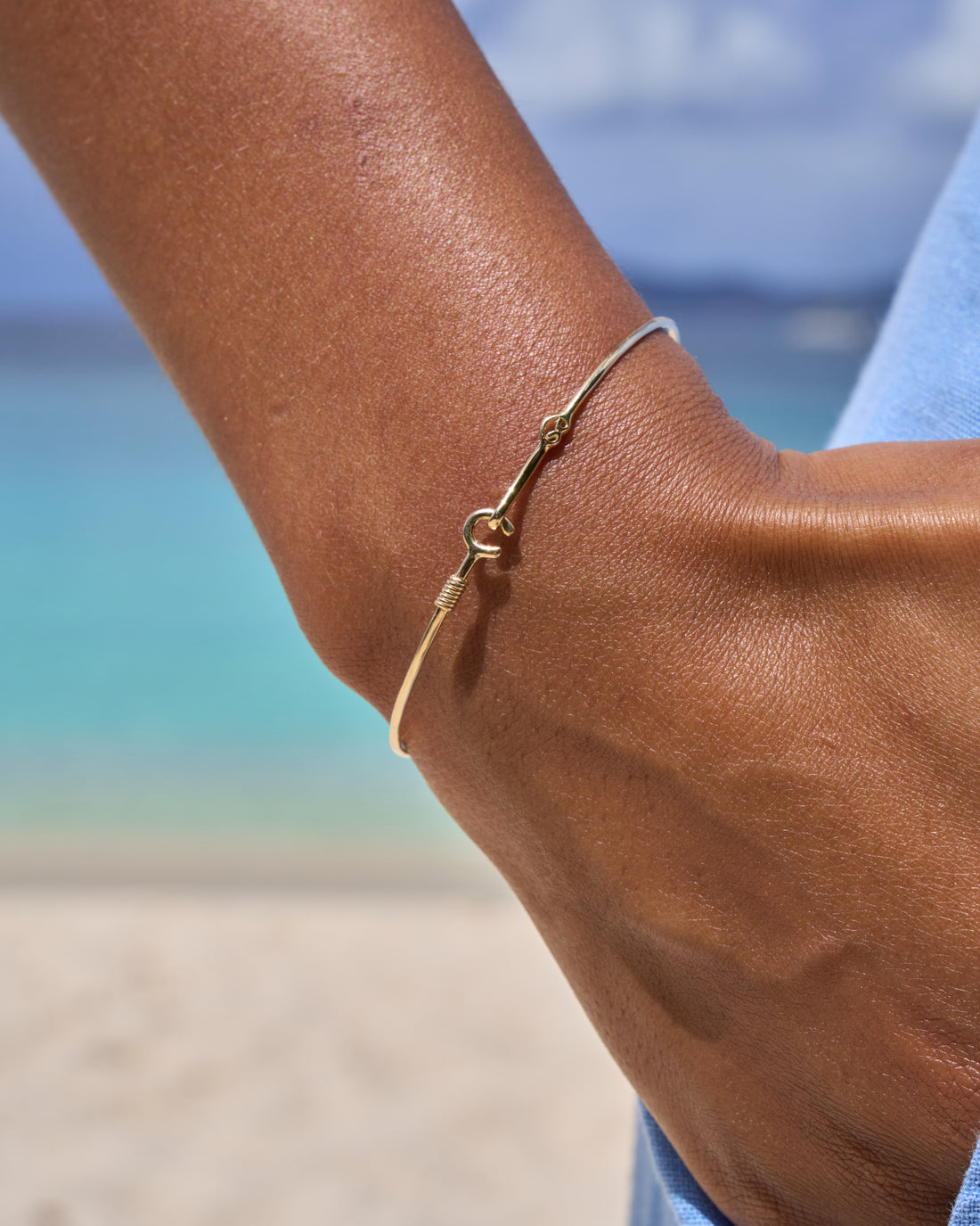 14K Gold Dainty Hook Bracelet with Open Petroglyph, 1.3mm