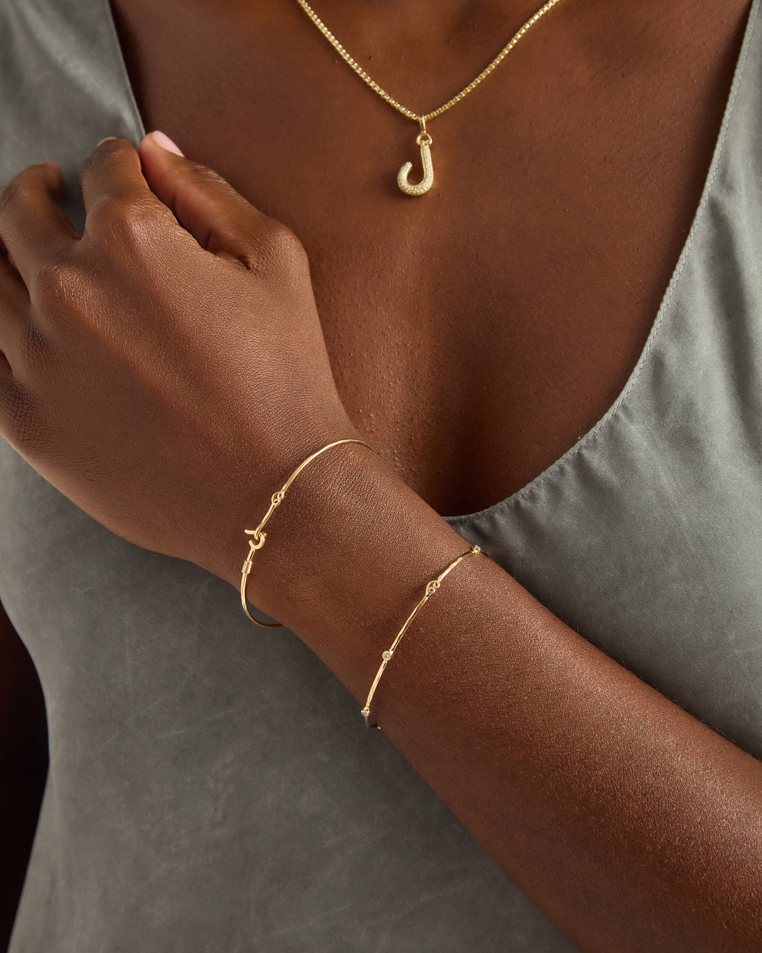 14K Gold Dainty St. John Hook Bracelet with Open Petroglyph, 1.5mm