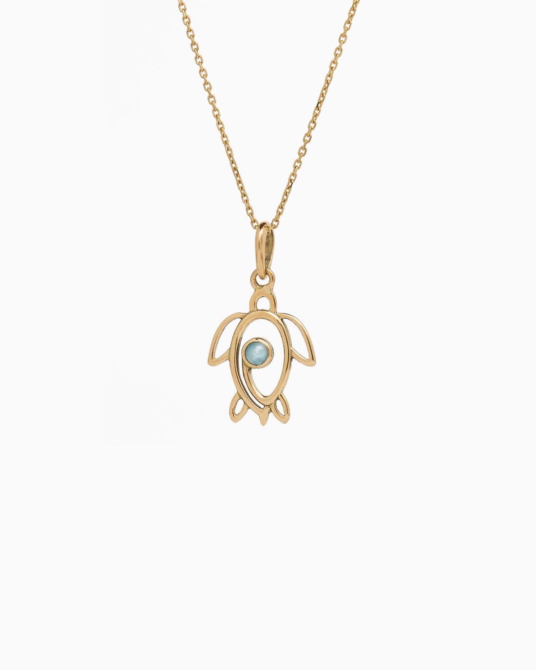 14K Gold Swirled Turtle Pendant with Stone - Larimar