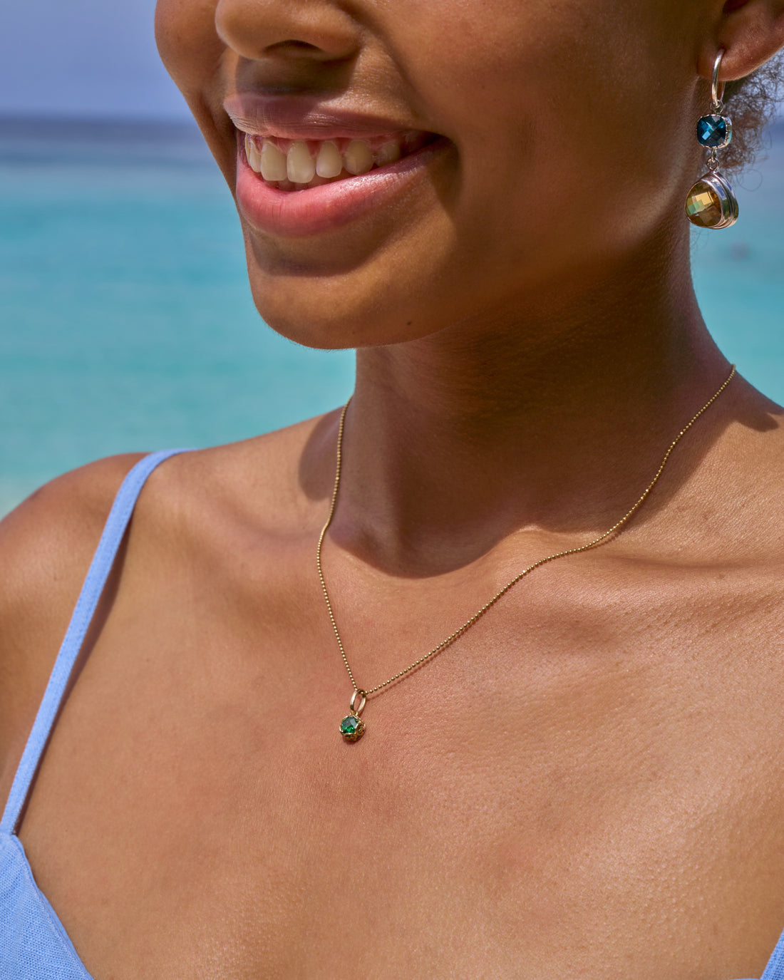14K Gold Mini Princess Petroglyph Stone Pendant - Green Zircon