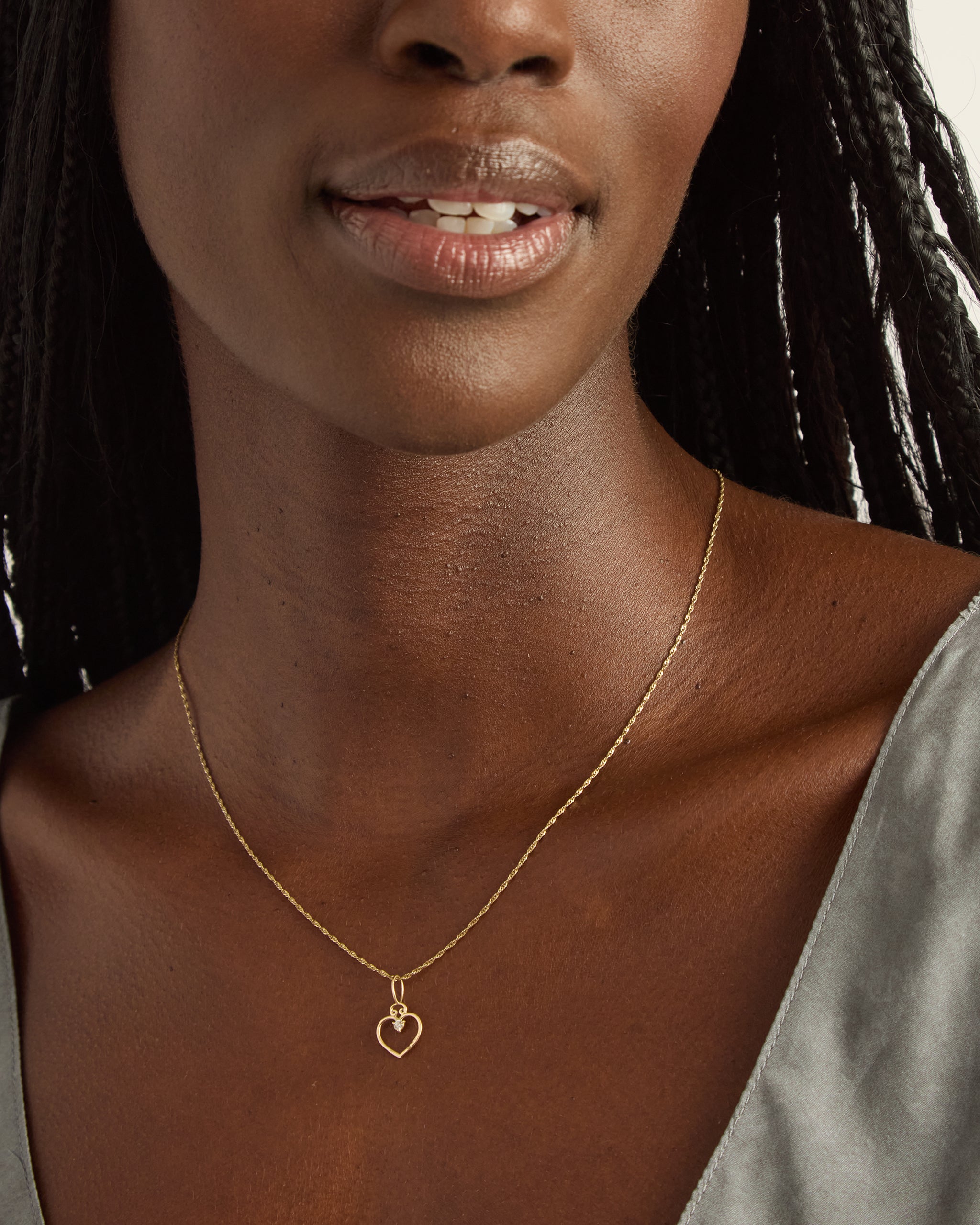 14K Gold Open Heart Pendant with Diamond