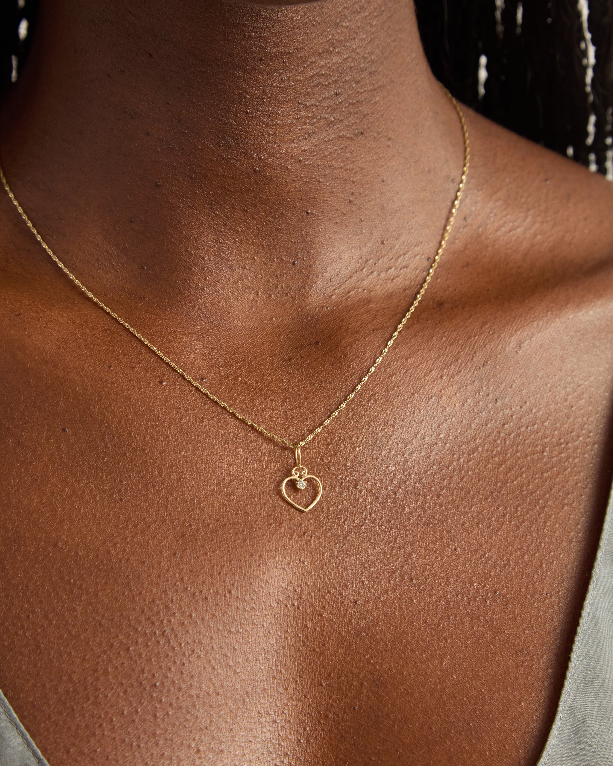 14K Gold Open Heart Pendant with Diamond