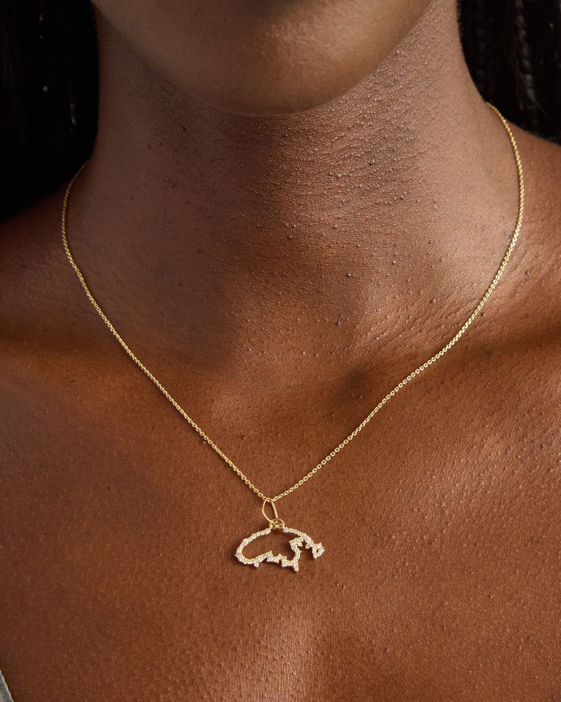 14K Gold Pavé Diamond Outline St. John Map Pendant