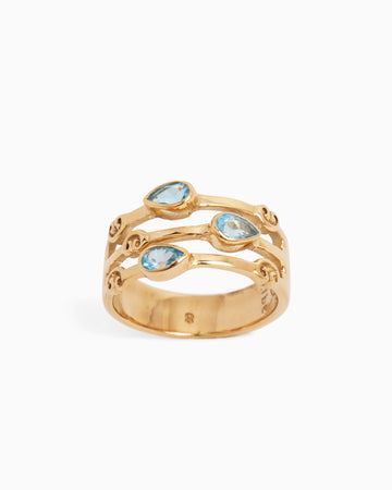 14K Gold Triple Band Ring with Stones - Hampton Blue Topaz