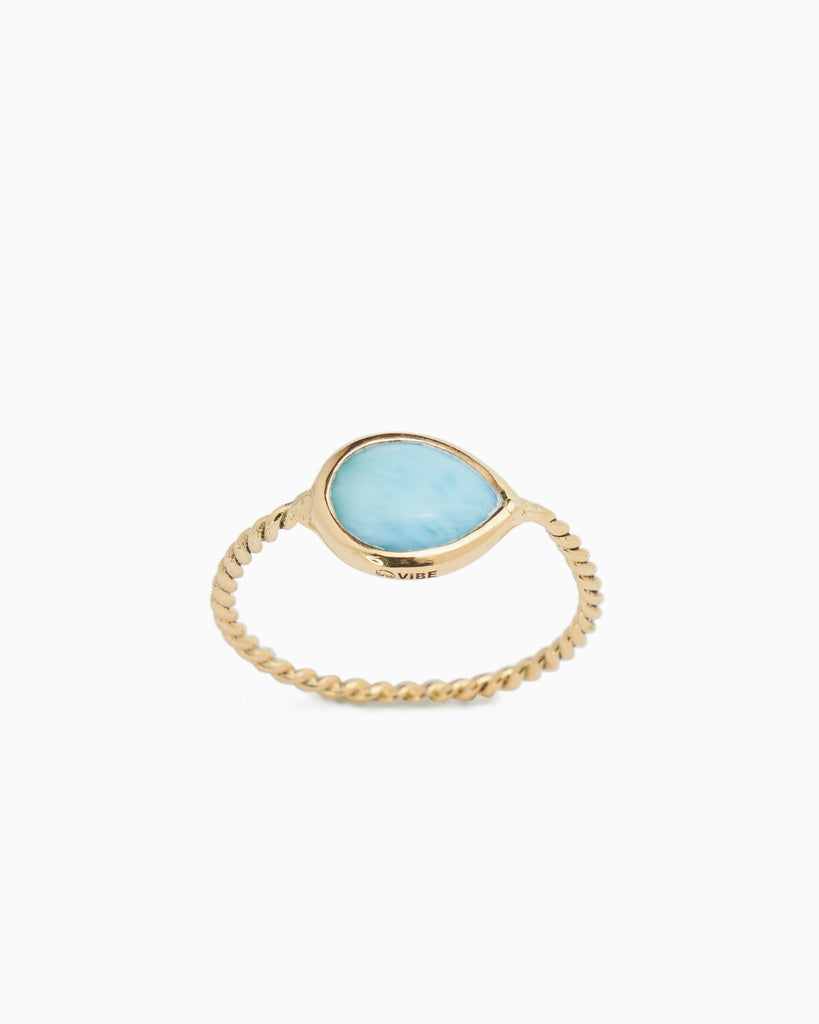 Dewdrop Stone Ring with Twisted Band - Larimar