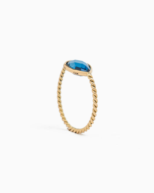 Dewdrop Stone Ring with Twisted Band - London Blue Topaz