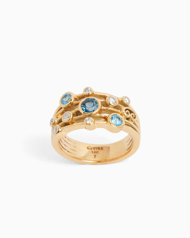 Multi Stone & Band Ring - London Blue Topaz/Hampton Blue Topaz/Diamond