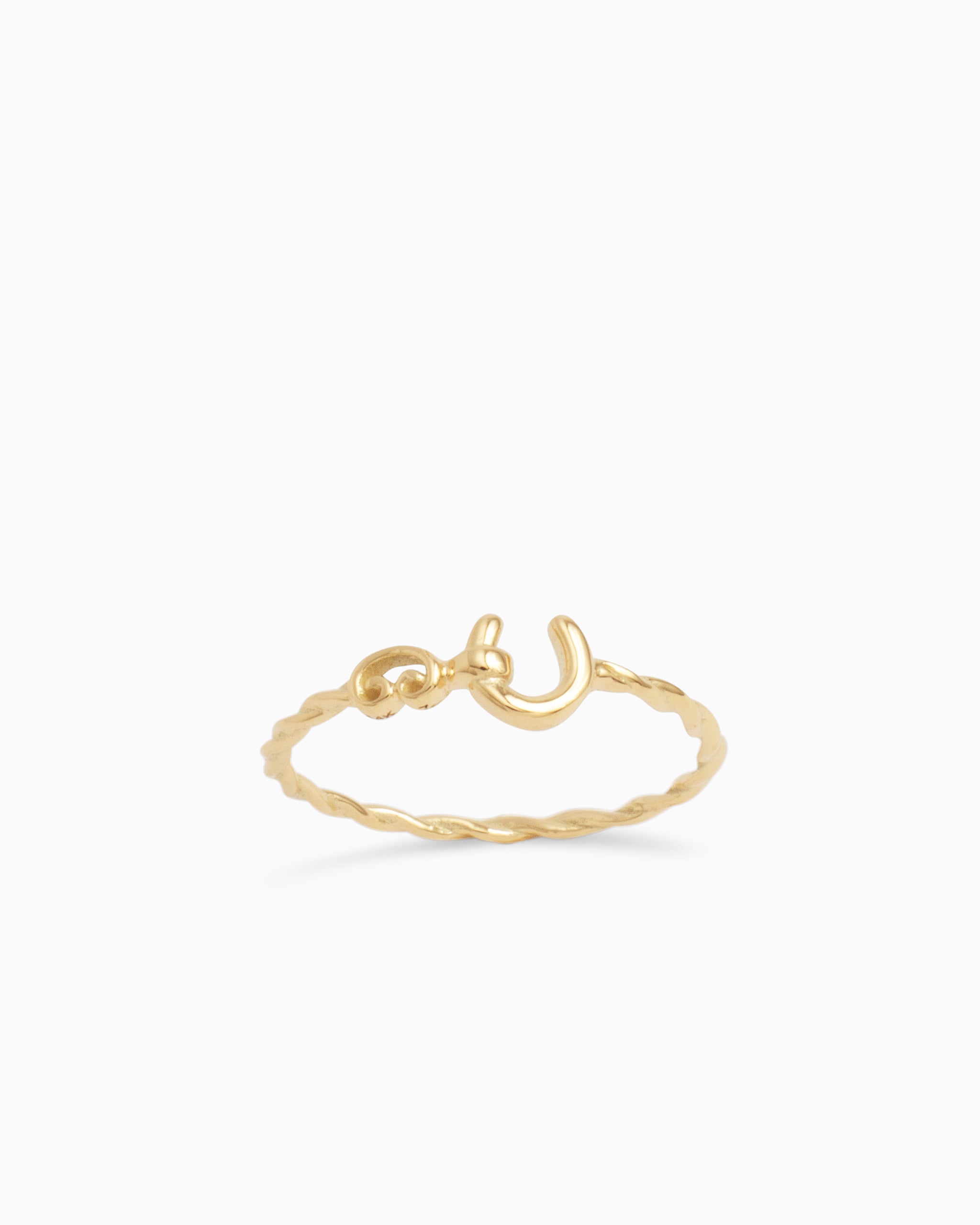 14K Gold Twisted Hook Ring with Open Petroglyph