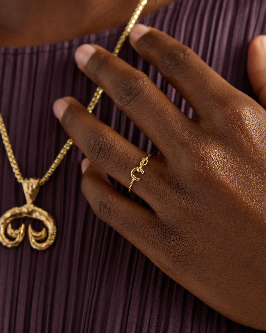 14K Gold Twisted Hook Ring with Open Petroglyph