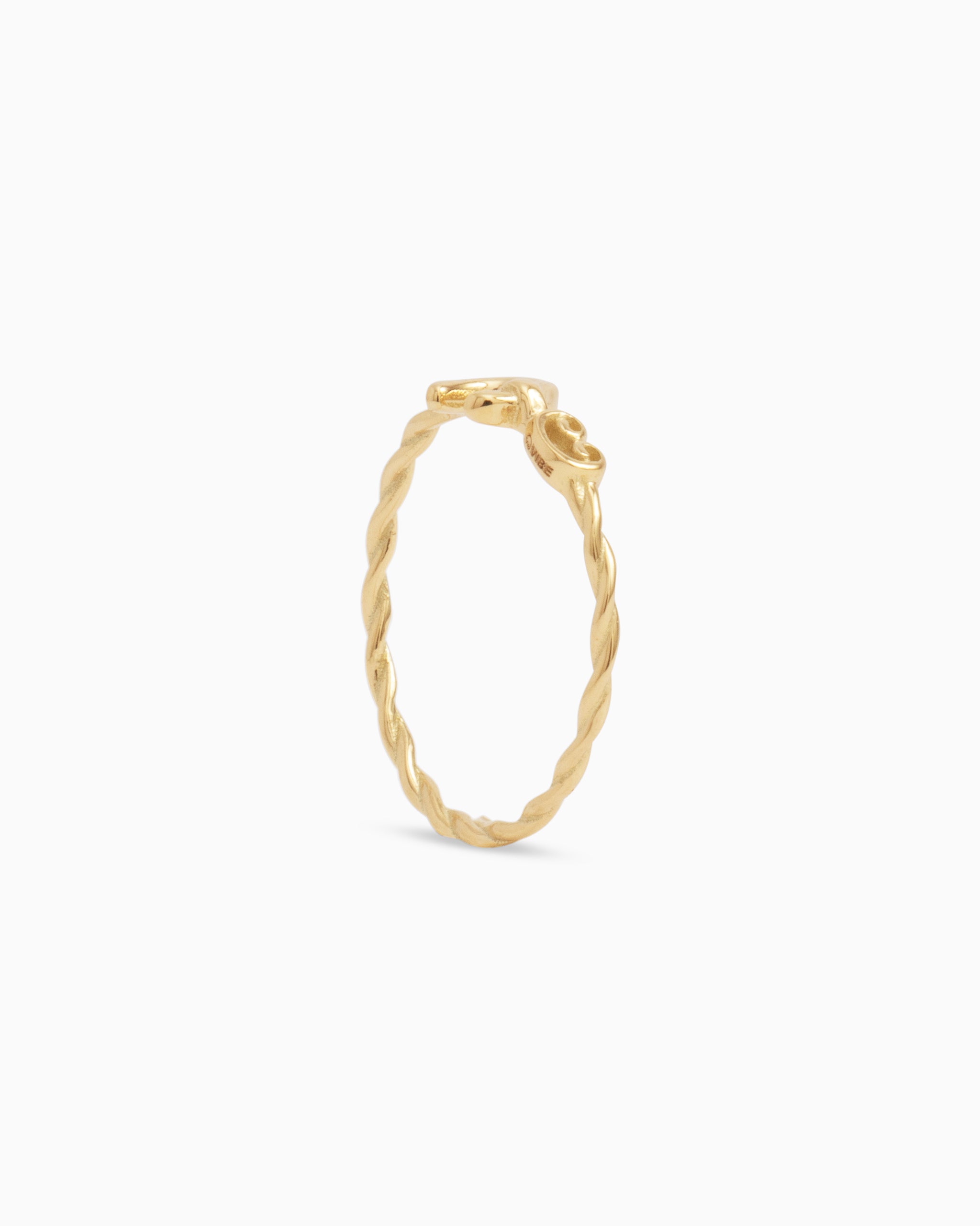 14K Gold Twisted Hook Ring with Open Petroglyph