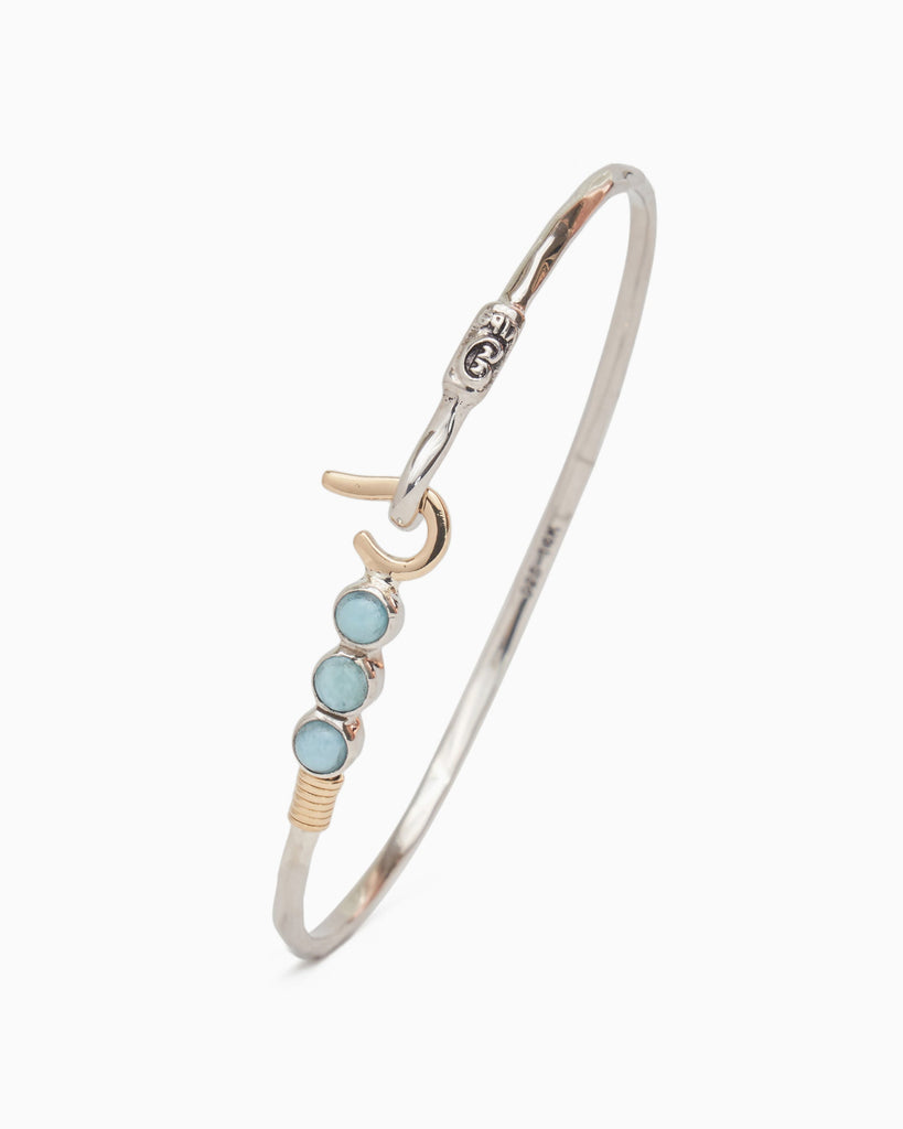 St. John Hook Bracelet with Triple Stones, 2mm - Larimar