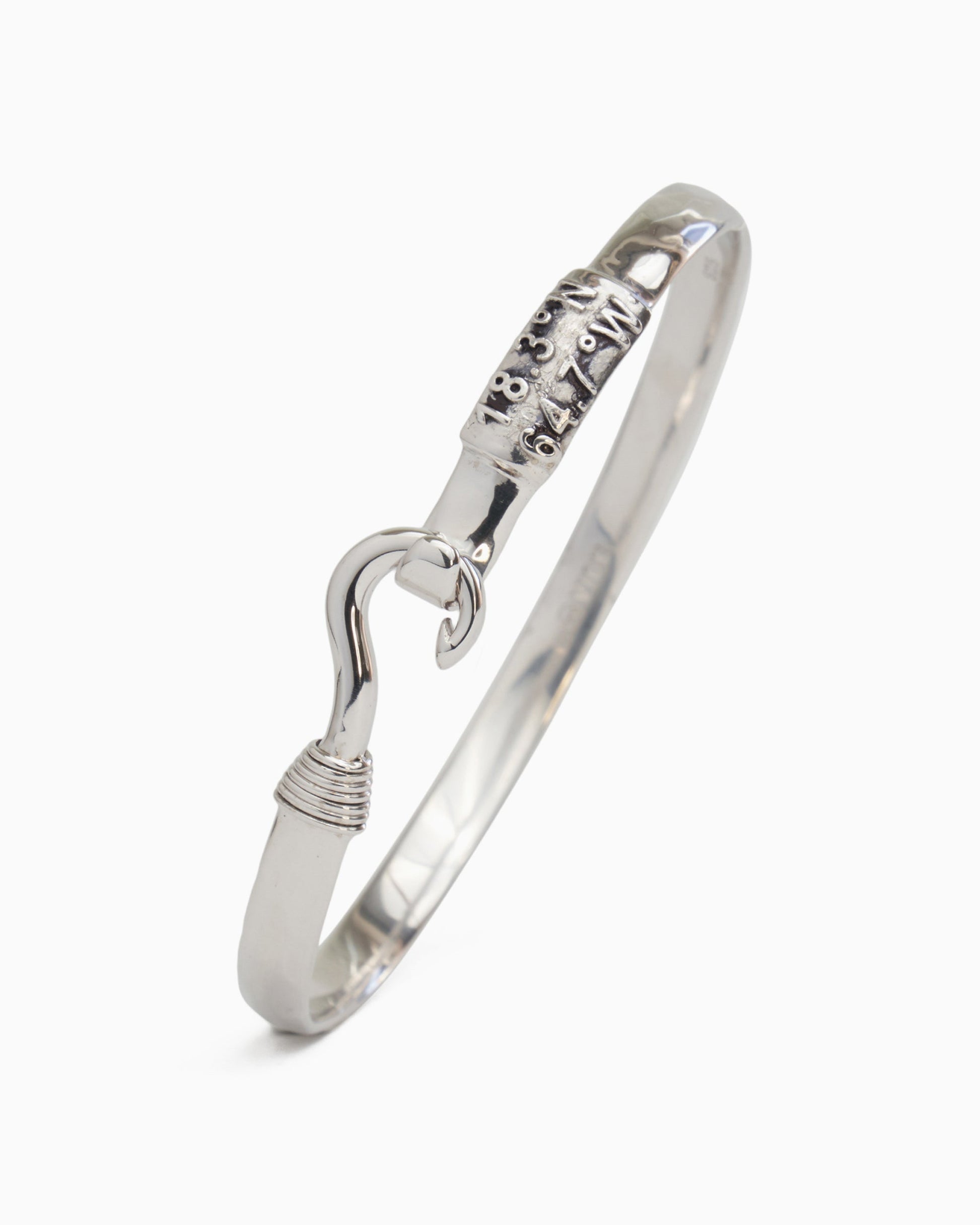 Fish Hook Bracelet with St. John Coordinates, 5mm - Sterling Silver / 2XL  (9) - Vibe Jewelry