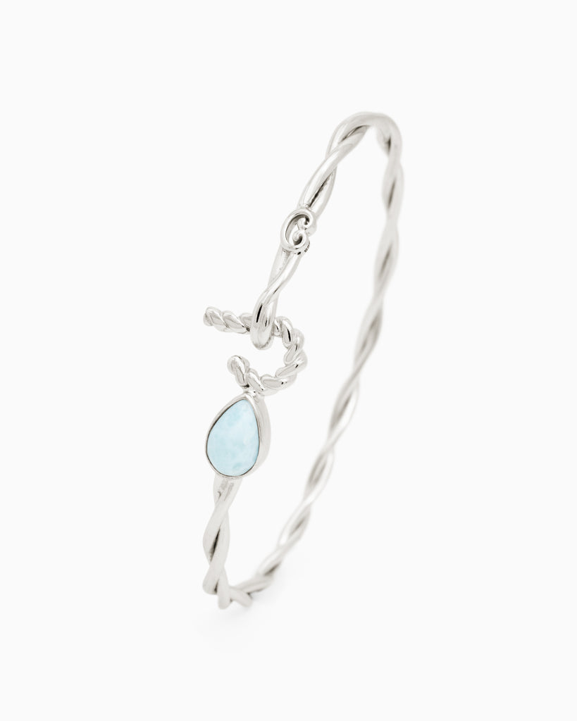 St. John Twisted Hook Bracelet with Teardrop Stone, 3mm - Larimar