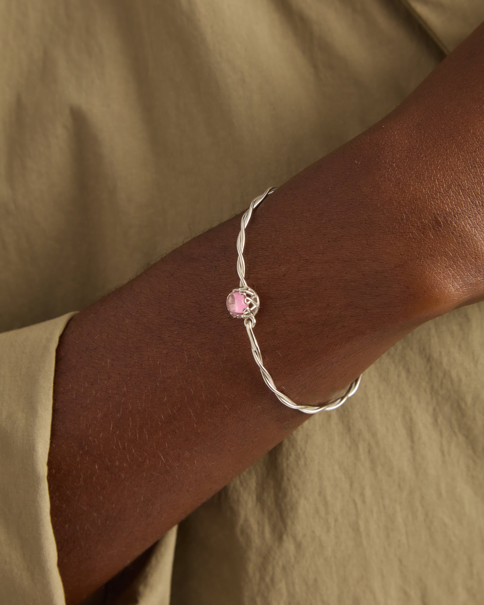 Pink Ribbon Twisted Hook Bracelet - Pink Zircon
