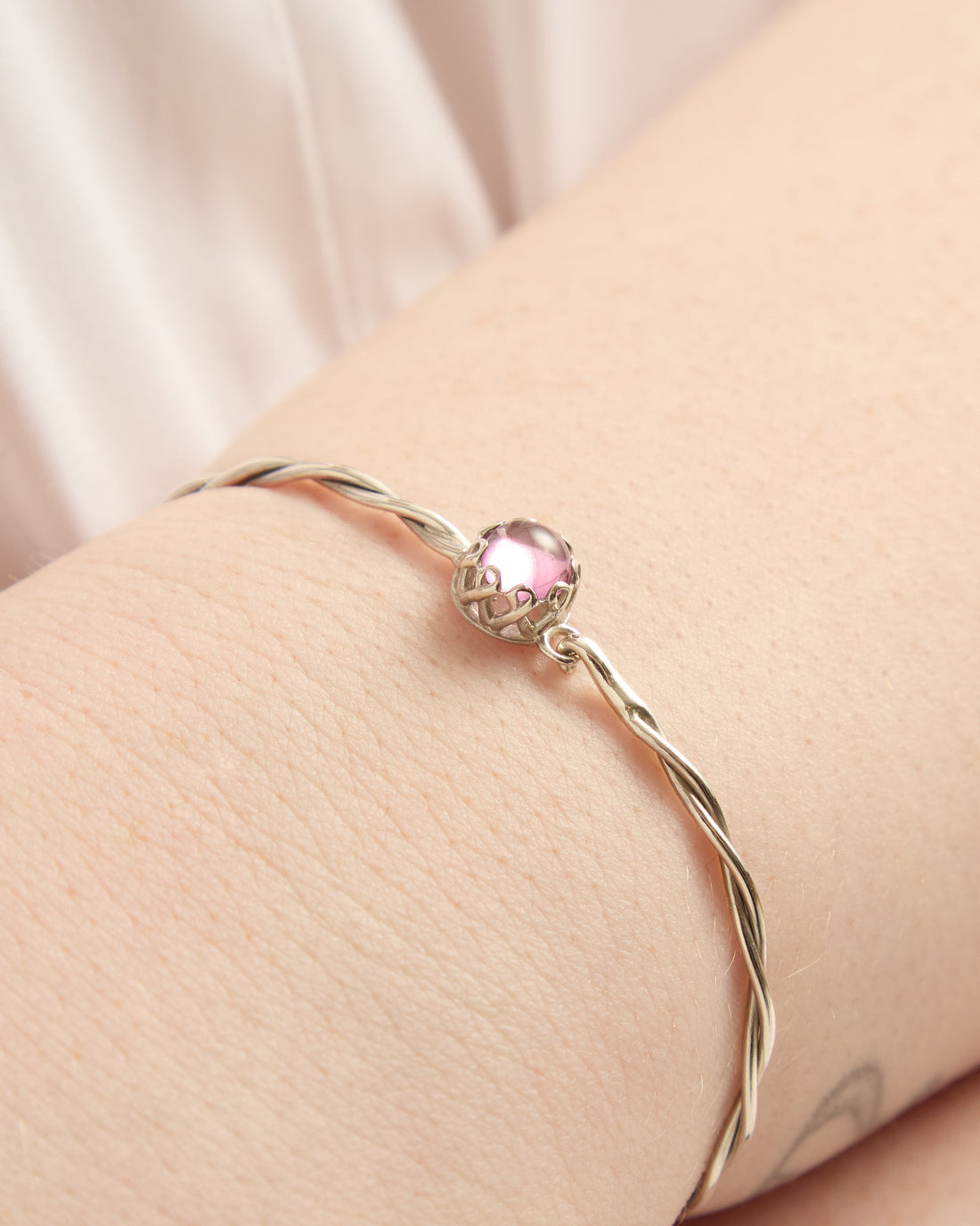 Breast Cancer Awareness Twisted Hook Bracelet - Pink Zircon