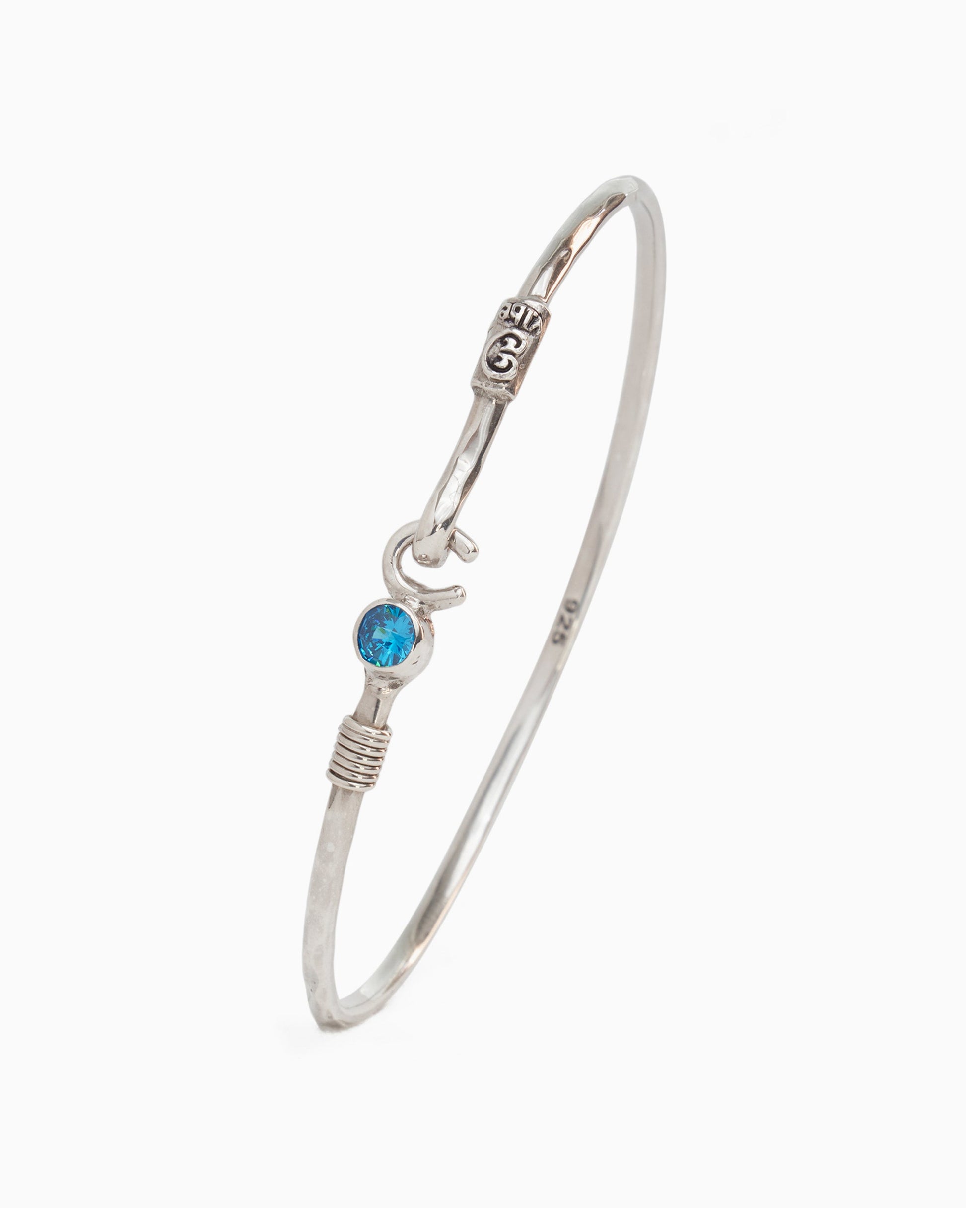 The Hook Bracelet with Stone, 2mm - Blue Zircon - Vibe Jewelry