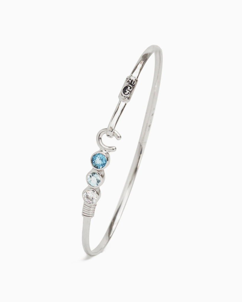 The Hook Bracelet with Triple Stones, 2mm - Hampton Blue Topaz/Blue Topaz/White Zircon