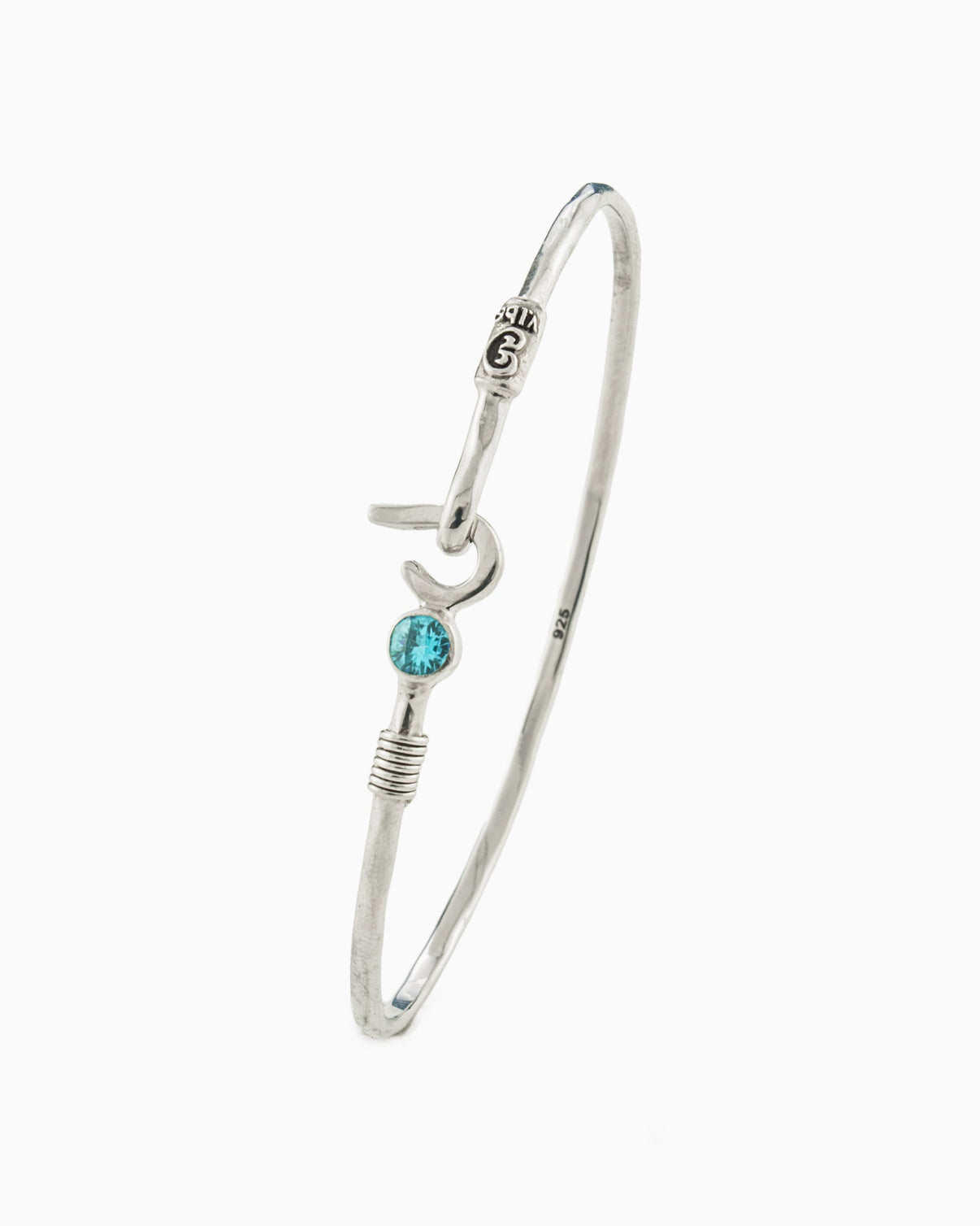 St. John Hook Bracelet with Stone, 2mm Blue Zircon Vibe Jewelry