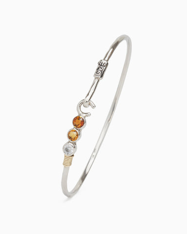 The Hook Bracelet with Triple Stones, 2mm - Honey Citrine, Lemon Citrine, White Zircon