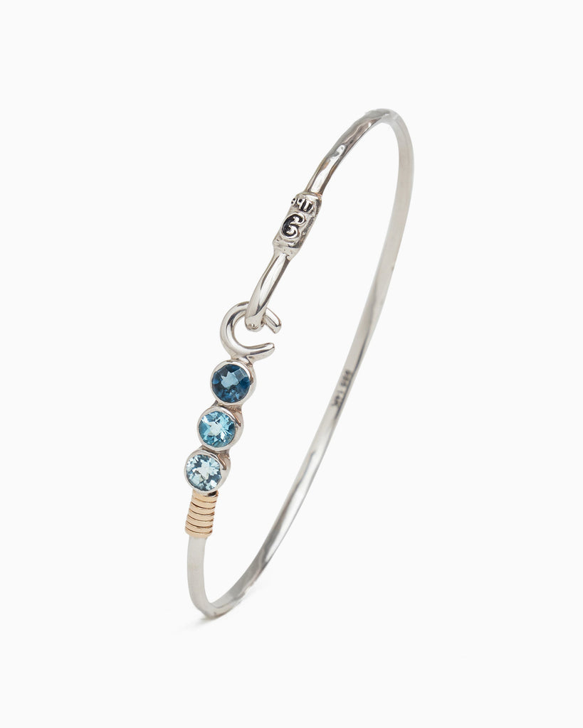 The Hook Bracelet with Triple Stones, 2mm - London Blue Topaz/Hampton Blue Topaz/Sky Blue Topaz