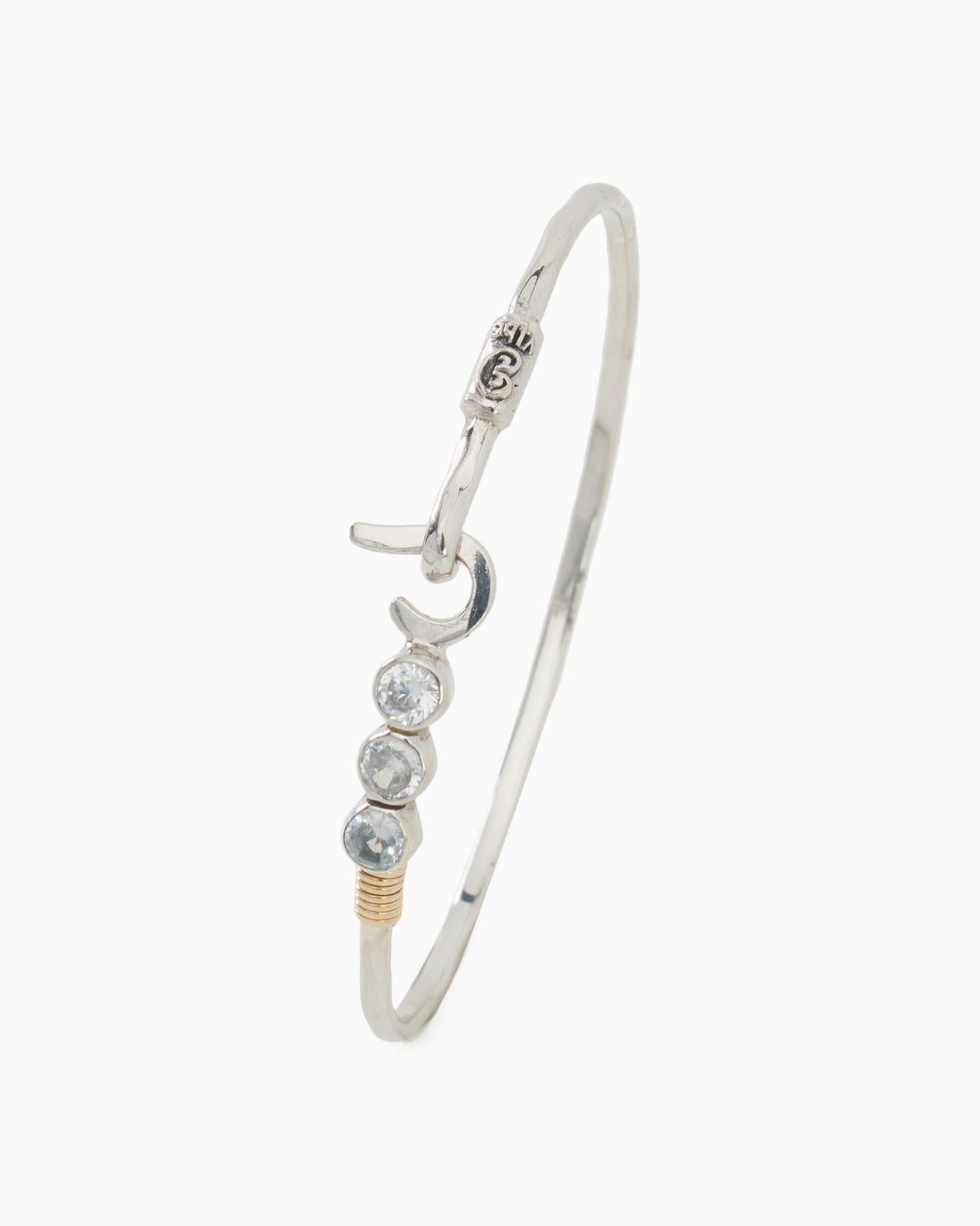 St. John Hook Bracelet with Triple Stones, 2mm - White Zircon