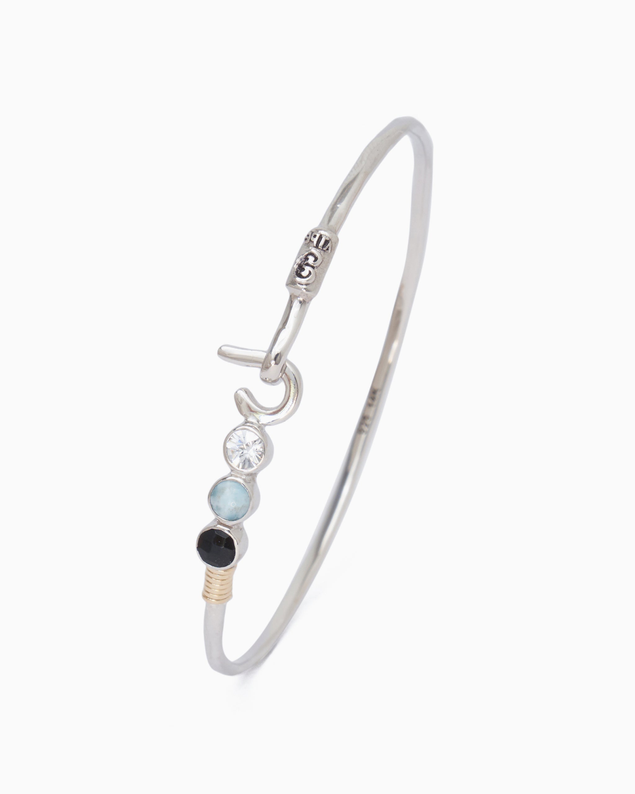 St. John Hook Bracelet with Triple Stones, 2mm - Black Onyx/Larimar/Wh ...