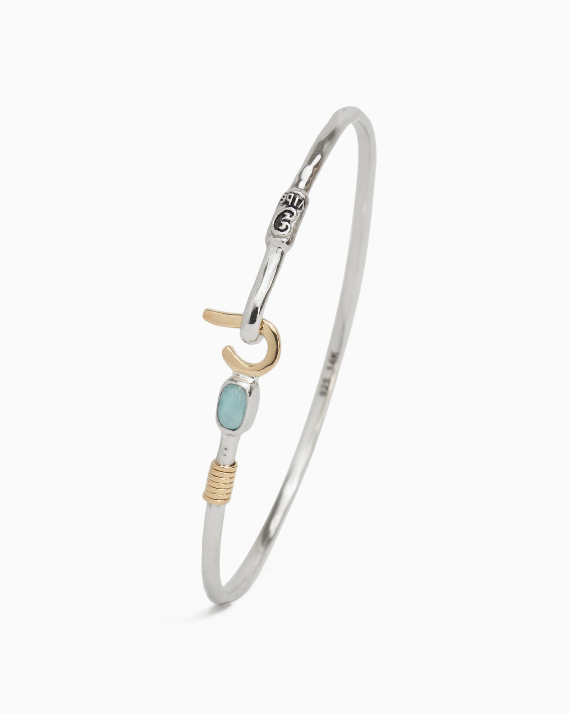 St. John Hook Bracelet with Rectangular Stone, 2mm - Larimar - Vibe Jewelry