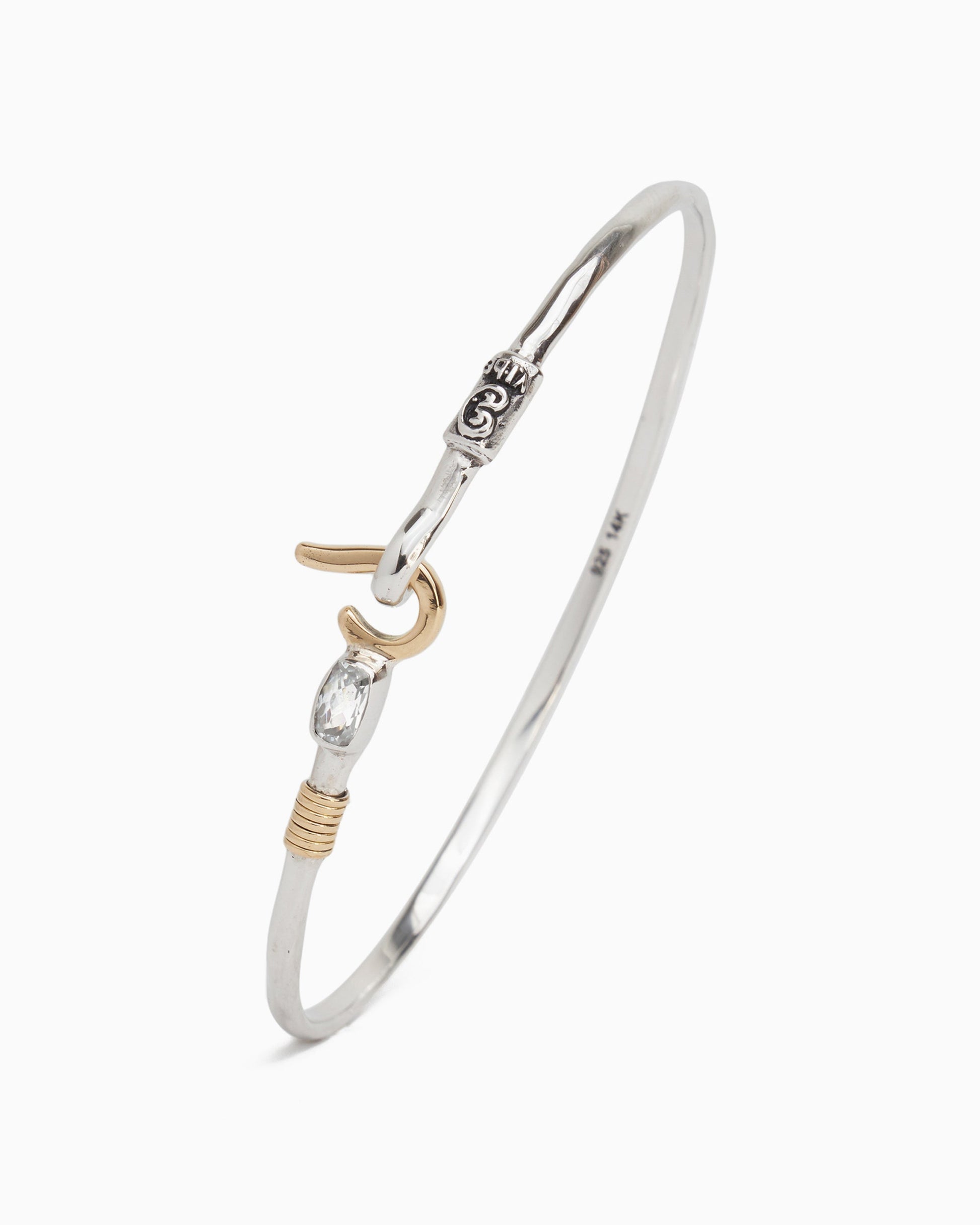 St. John Hook Bracelet with Rectangular Stone, 2mm - White Zircon - Silver  & 14K Gold / XL (8.5) - Vibe Jewelry