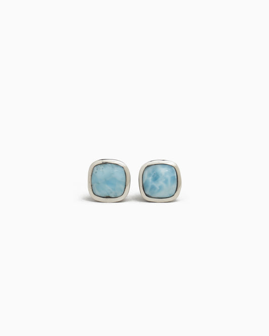 Square Stone Studs with Water Texture - Larimar