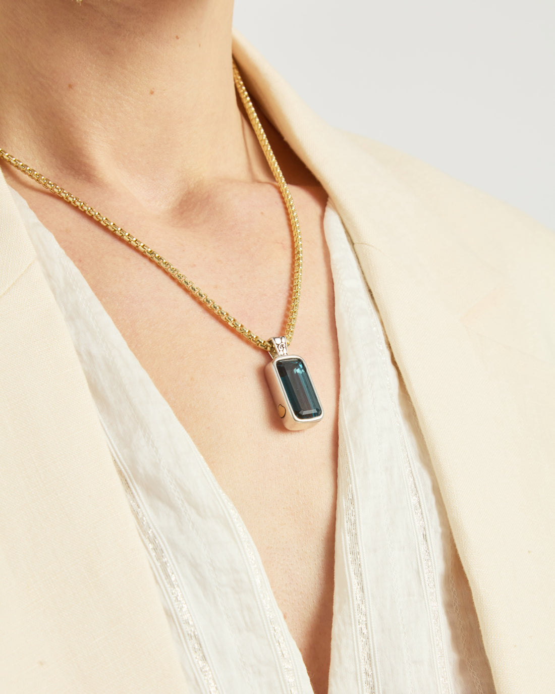 Stone Pendant with Turtle Texture & 14K Heart - London Blue Topaz